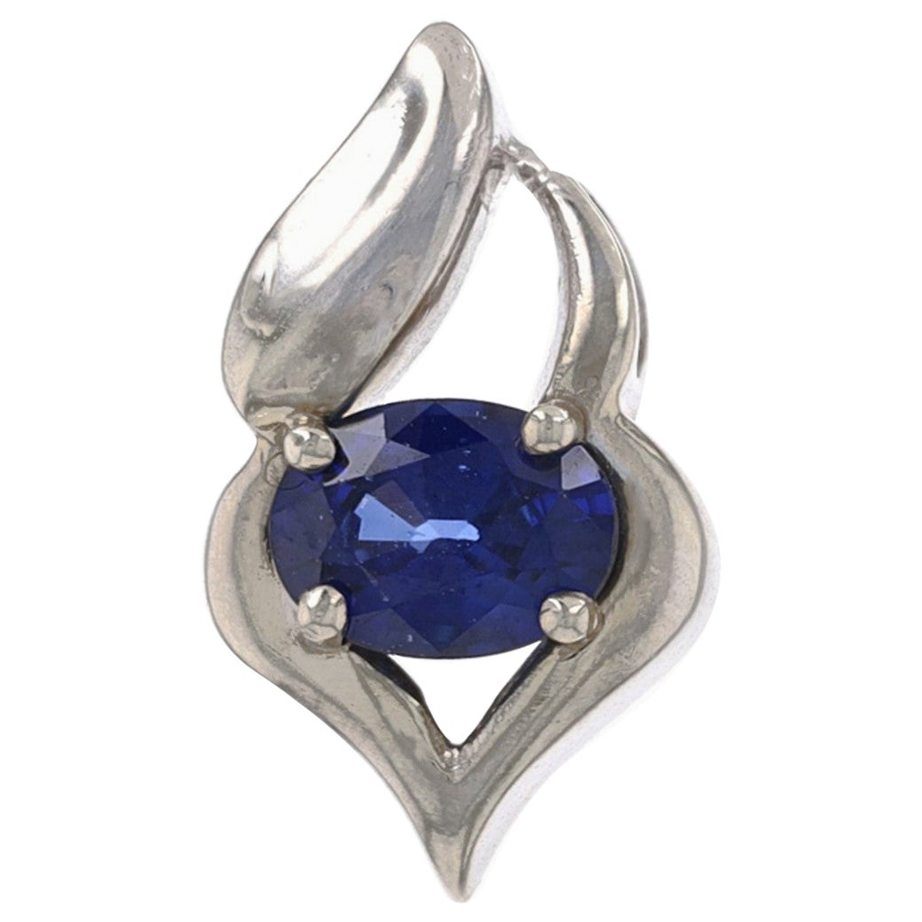 Solitär-Anhänger aus Weißgold mit Saphir 14k Oval, 1,00 Karat Ost-West