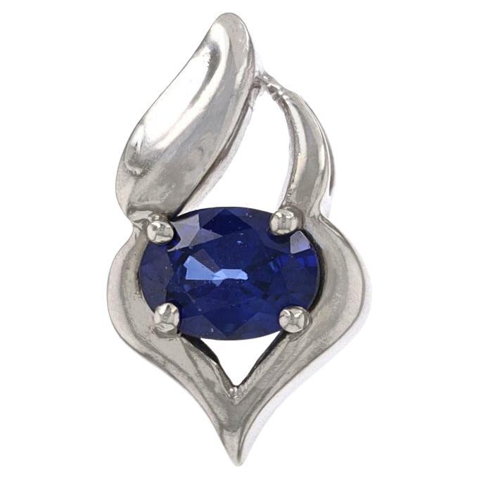 White Gold Sapphire Solitaire Pendant - 14k Oval 1.00ct East-West