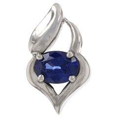 White Gold Sapphire Solitaire Pendant - 14k Oval 1.00ct East-West