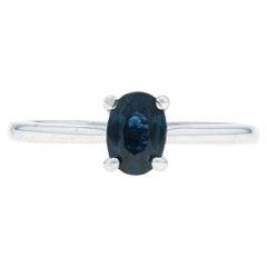 White Gold Sapphire Solitaire Ring - 14k Oval .70ct Engagement
