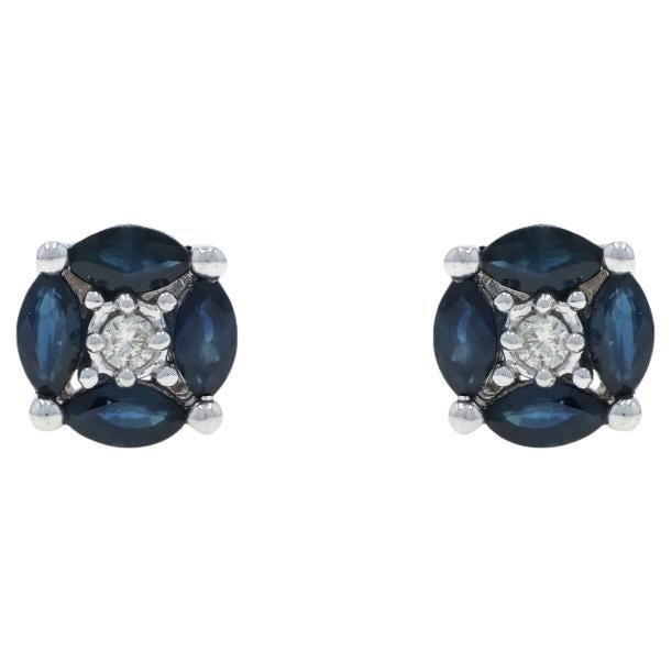 White Gold Sapphire Stud Earrings - 14k Marquise 1.84ctw Pierced