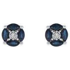 White Gold Sapphire Stud Earrings - 14k Marquise 1.84ctw Pierced