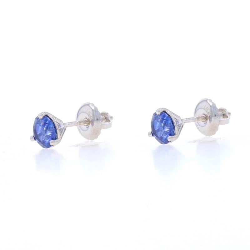 Round Cut White Gold Sapphire Stud Earrings - 14k Round 1.01ctw Pierced Screw-Ons For Sale