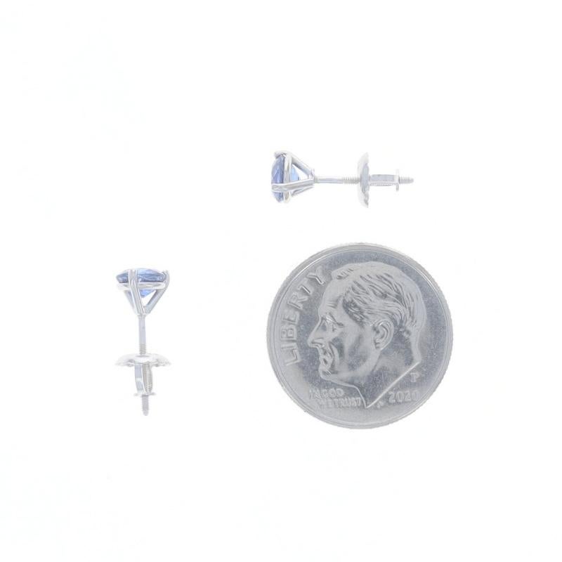 White Gold Sapphire Stud Earrings - 14k Round 1.01ctw Pierced Screw-Ons In Excellent Condition For Sale In Greensboro, NC