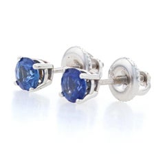 White Gold Sapphire Stud Earrings, 14k Round 1.07ctw Pierced Screw-On Closures