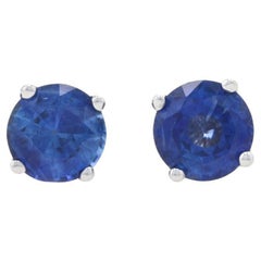 White Gold Sapphire Stud Earrings, 14k Round 1.07ctw Pierced Screw-On Closures