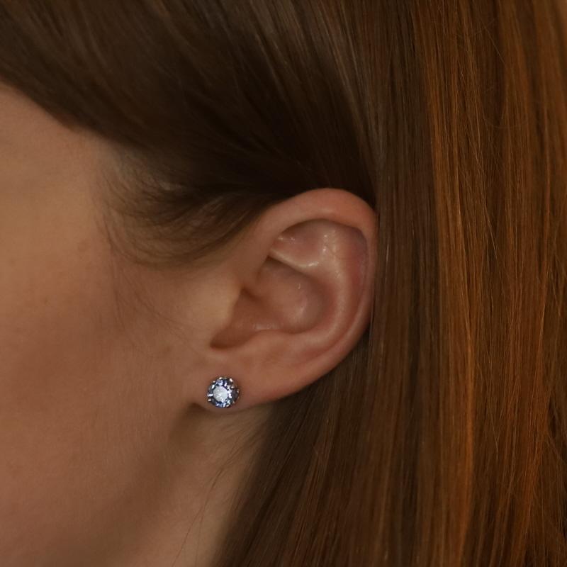 Taglio rotondo Orecchini con zaffiro in oro bianco - 14k Round 1.94ctw Pierced in vendita
