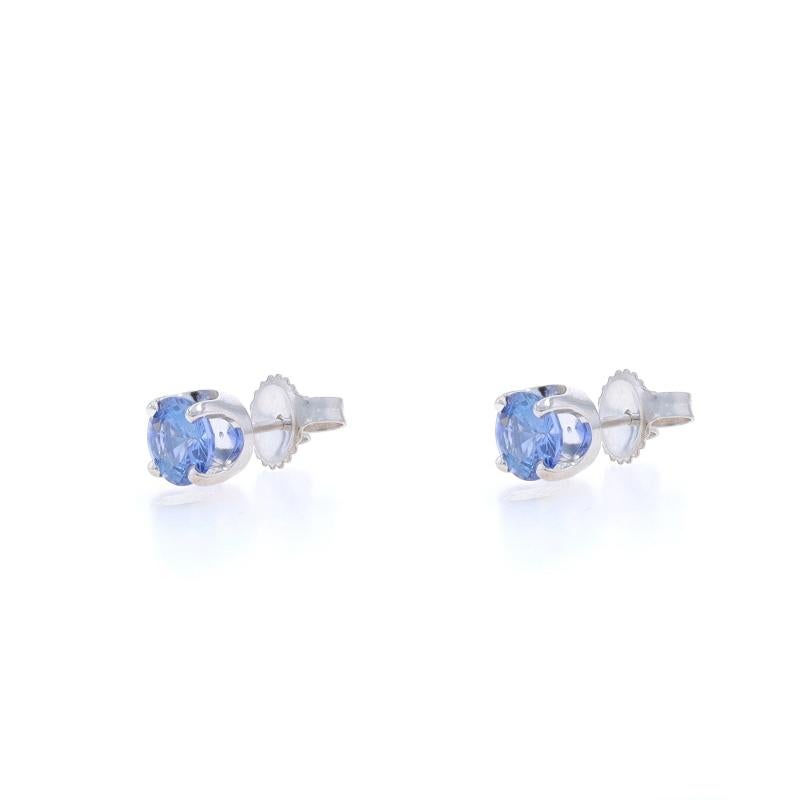 Round Cut White Gold Sapphire Stud Earrings - 14k Round 1.94ctw Pierced For Sale