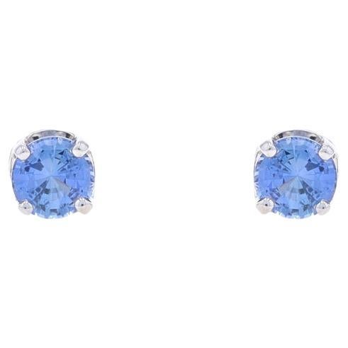 White Gold Sapphire Stud Earrings - 14k Round 1.94ctw Pierced For Sale