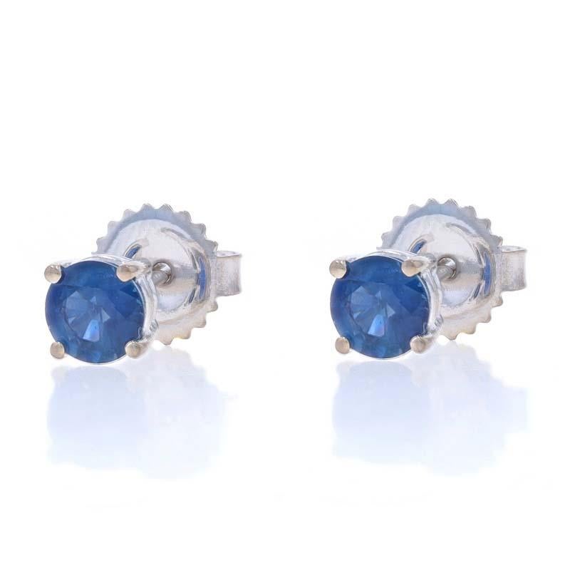 Pendientes de oro blanco con zafiro 18k redondos 1,20ctw perforados Corte redondo en venta