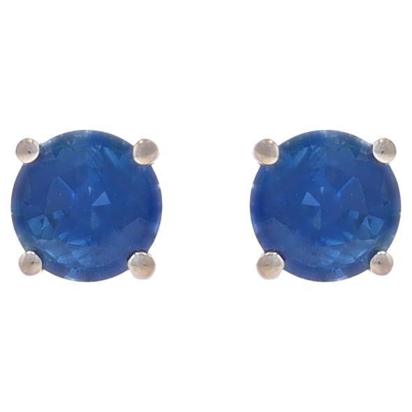 White Gold Sapphire Stud Earrings 18k Round 1.20ctw Pierced