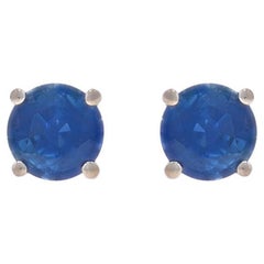 White Gold Sapphire Stud Earrings 18k Round 1.20ctw Pierced