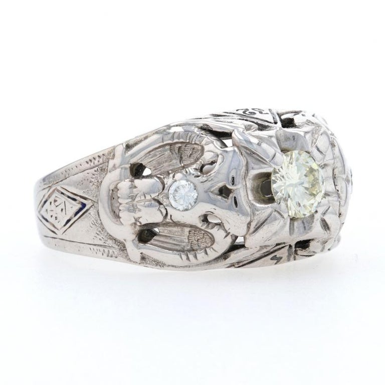 White Gold Scottish Rite 32nd Degree Vintage Ring, 10k Diamonds Masonic ...