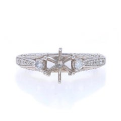 White Gold Semi-Mount Engagement Ring - 18k Round .68ctw Diamonds fits 6.5-6.8mm