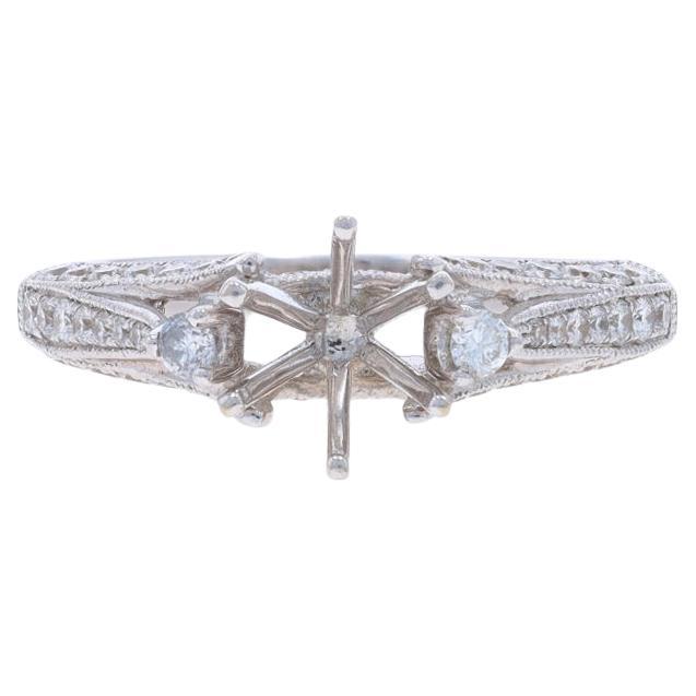 White Gold Semi-Mount Engagement Ring - 18k Round .68ctw Diamonds fits 6.5-6.8mm
