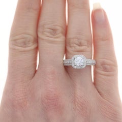 White Gold Semi-Mount Halo Engagement Ring -14k Round .50ctw for 5-6mm CZ & Dias