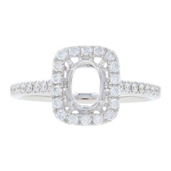 White Gold Semi-Mount Halo Ring, 18 Karat Fits Oval with Diamonds Engagement