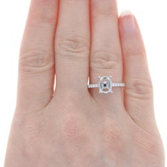 White Gold Semi-Mount Hidden Halo Engagement Ring - 14k for 9x7 mm Oval
