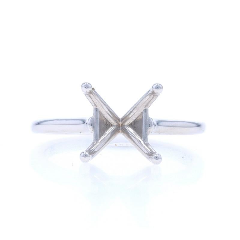Size: 6 3/4
Sizing Fee: Up 3 sizes for $60 or Down 2 sizes for $40

Metal Content: 14k White Gold

Center Fits Stone Size: 10mm Round

Style: Solitaire
Features: Cathedral Mount

Measurements

Face Height (north to south): 3/8