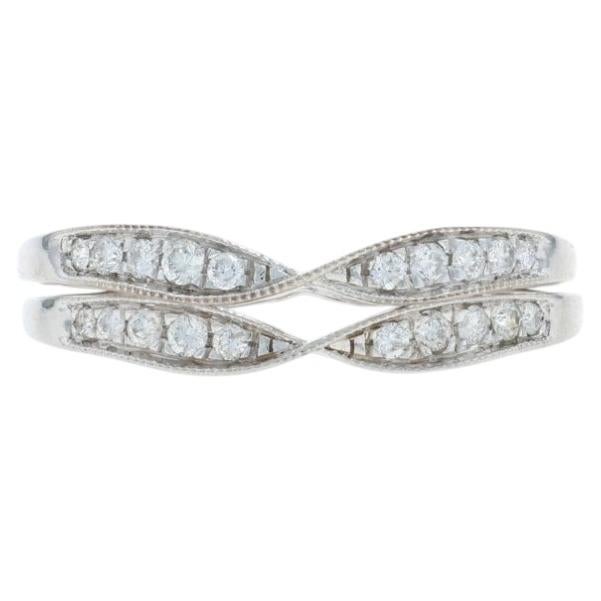 White Gold Set of 2 Diamond Wedding Bands - 14k Round .52ctw Twist Guard Rings For Sale