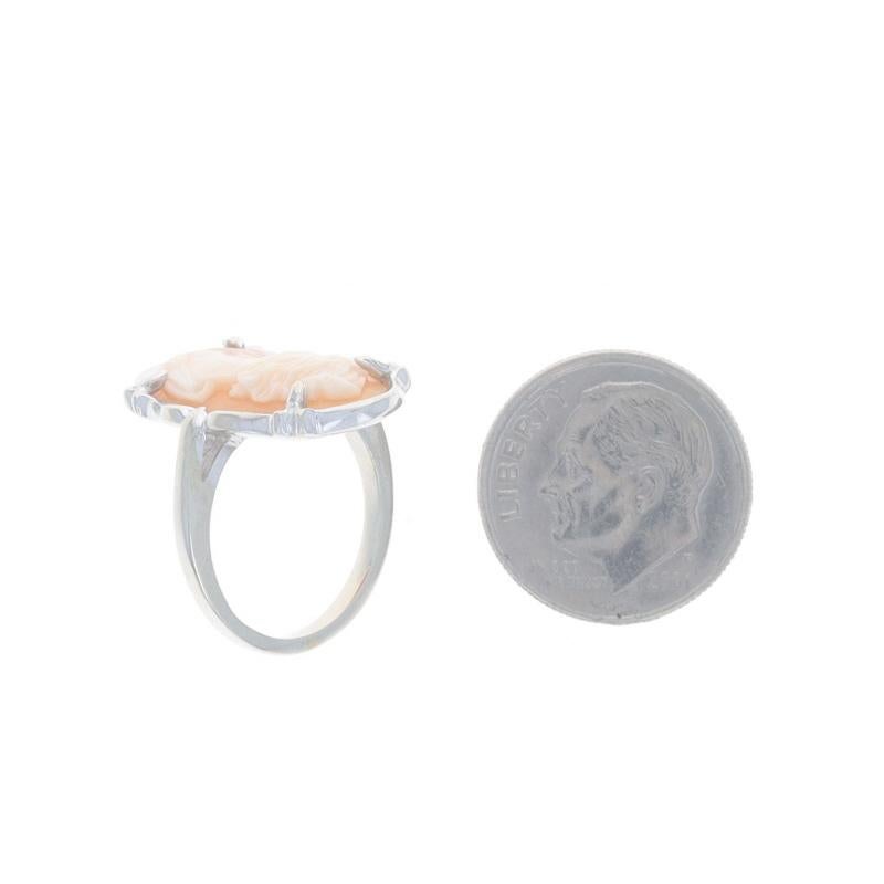 White Gold Shell Cocktail Solitaire Ring - 14k Carved Cameo Silhouette For Sale 2