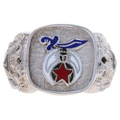 White Gold Shriners & 32nd Degree Scottish Rite Men's Ring - 10k Enamel Masonic