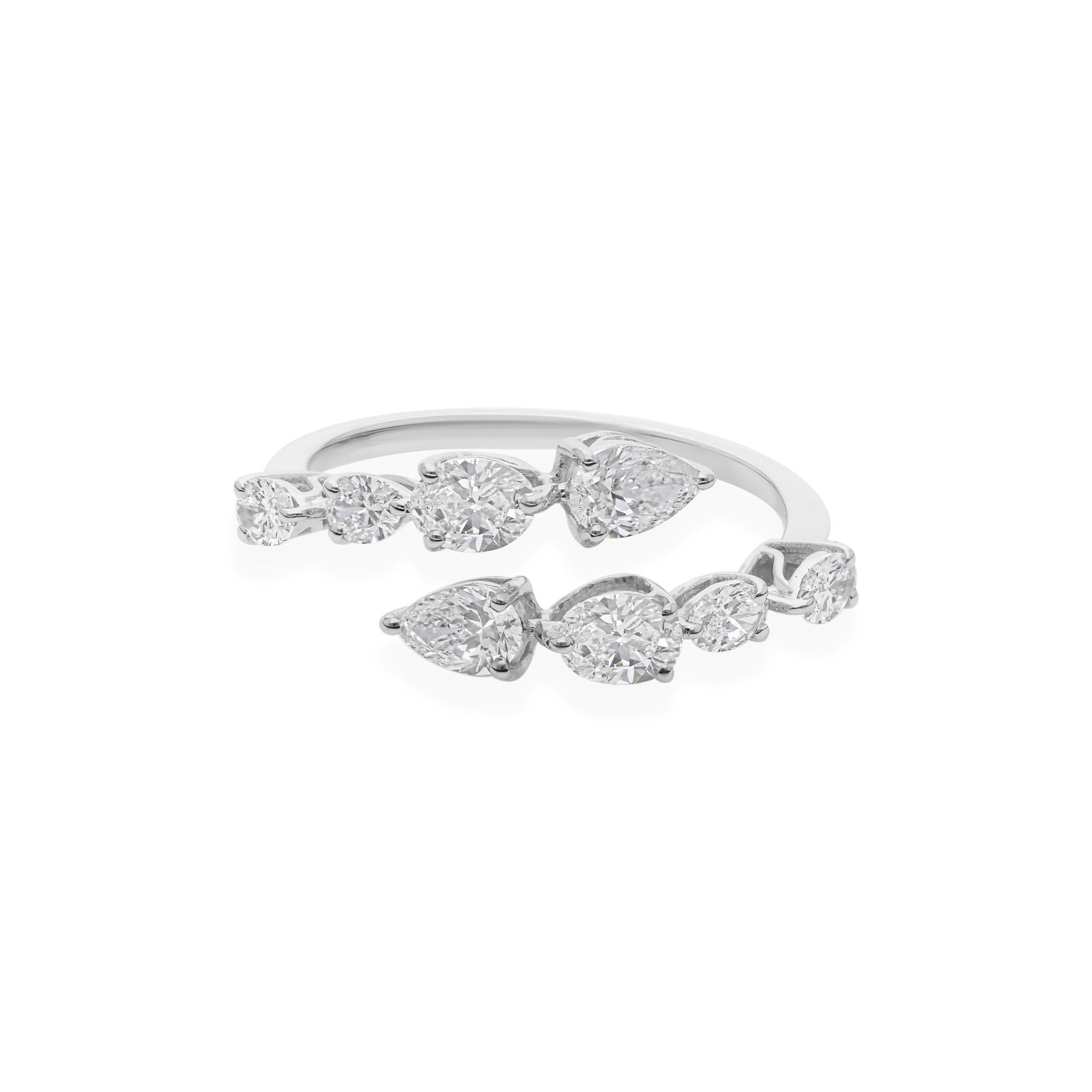 For Sale:  Spectrum Jewels Natural SI/H Diamond 18 Karat White Gold Open Bypass Ring 6