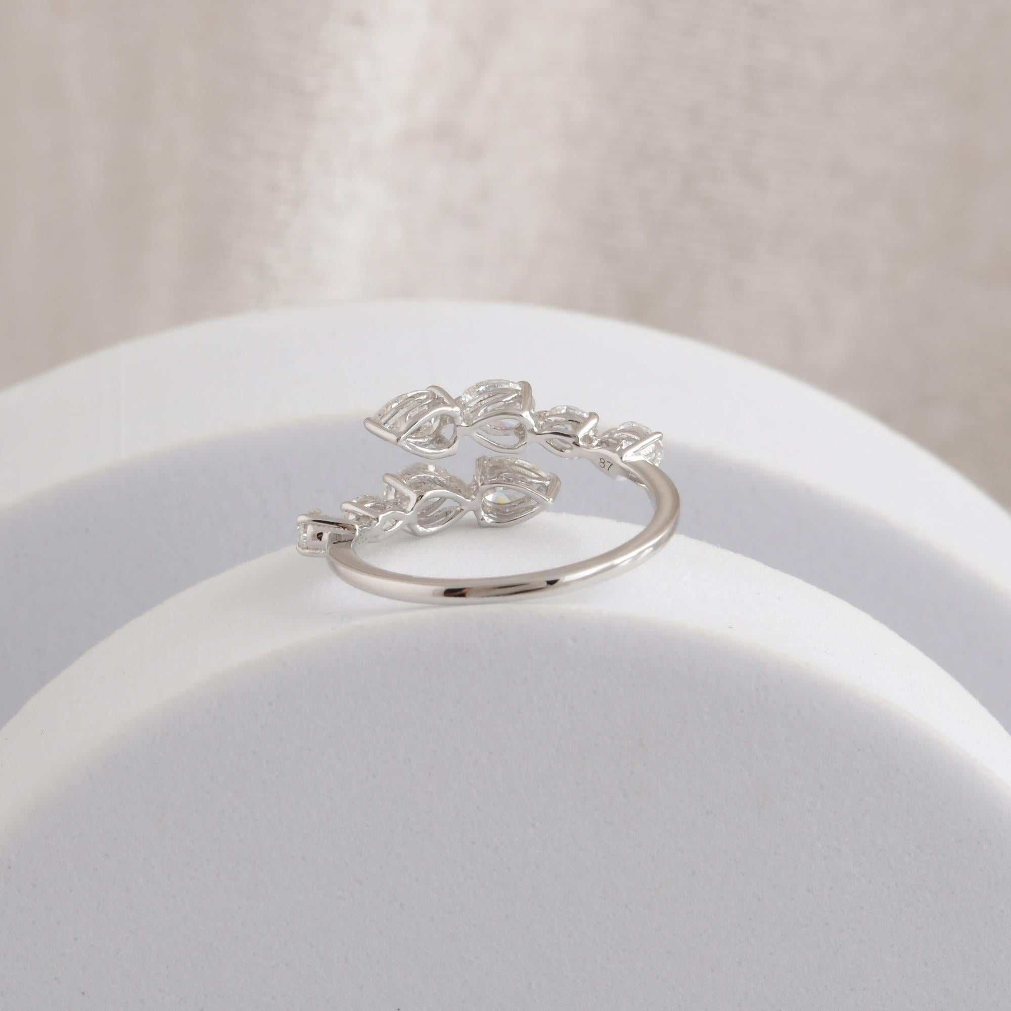 For Sale:  Spectrum Jewels Natural SI/H Diamond 14 Karat White Gold Open Bypass Ring 7