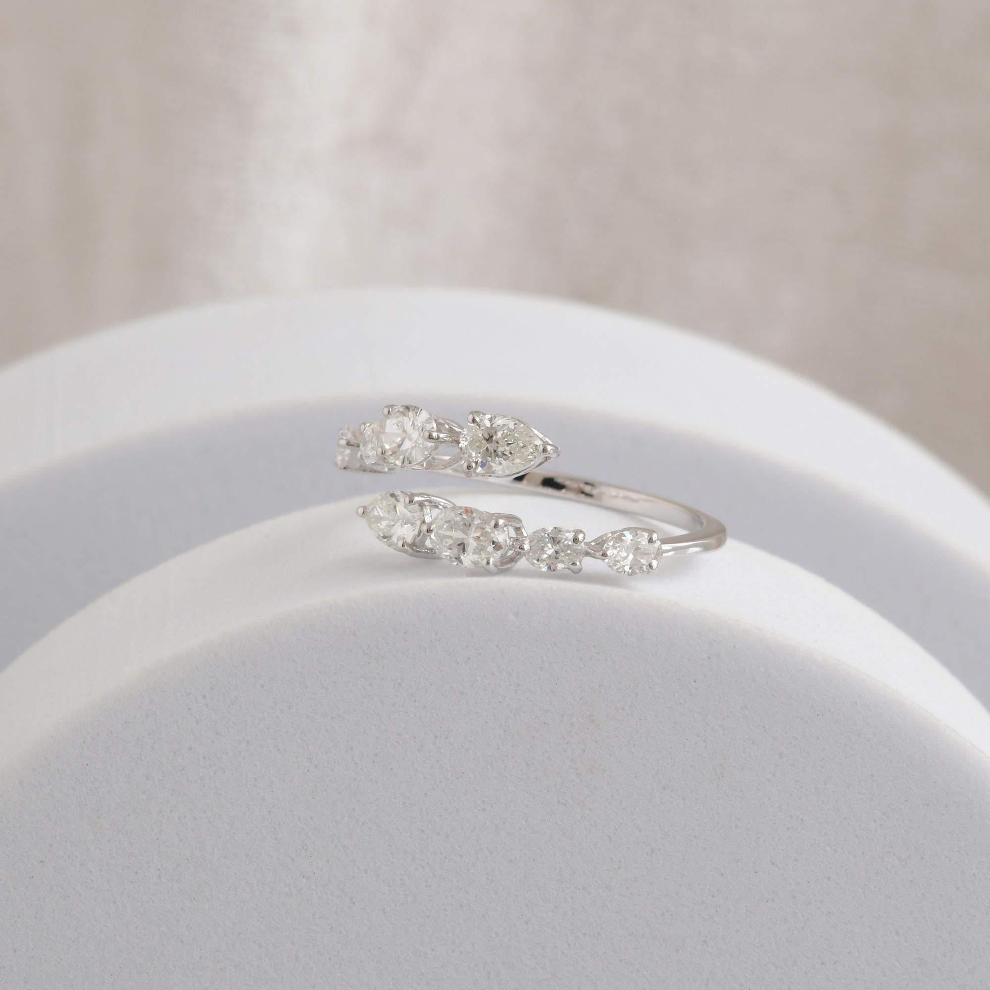 For Sale:  Spectrum Jewels Natural SI/H Diamond 18 Karat White Gold Open Bypass Ring 8