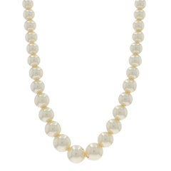 White Gold Simulated Pearl Graduated Strand Necklace 18" - 10k Beads