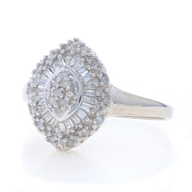 Women's White Gold Single & Baguette Cluster Cocktail Halo Ring 10k .25ctw For Sale