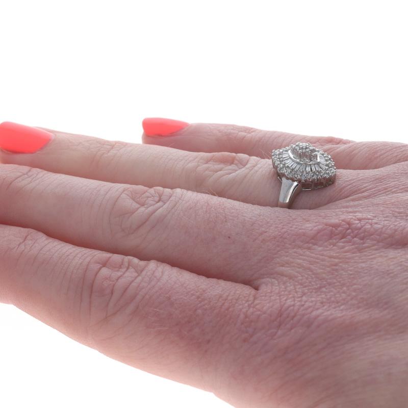 White Gold Single & Baguette Cluster Cocktail Halo Ring 10k .25ctw For Sale 1