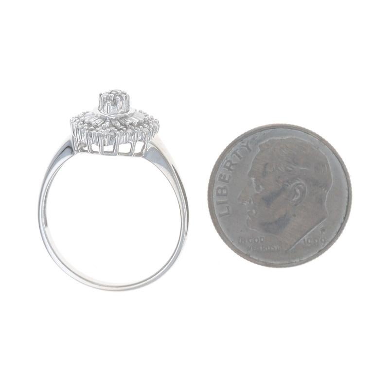 White Gold Single & Baguette Cluster Cocktail Halo Ring 10k .25ctw For Sale 2