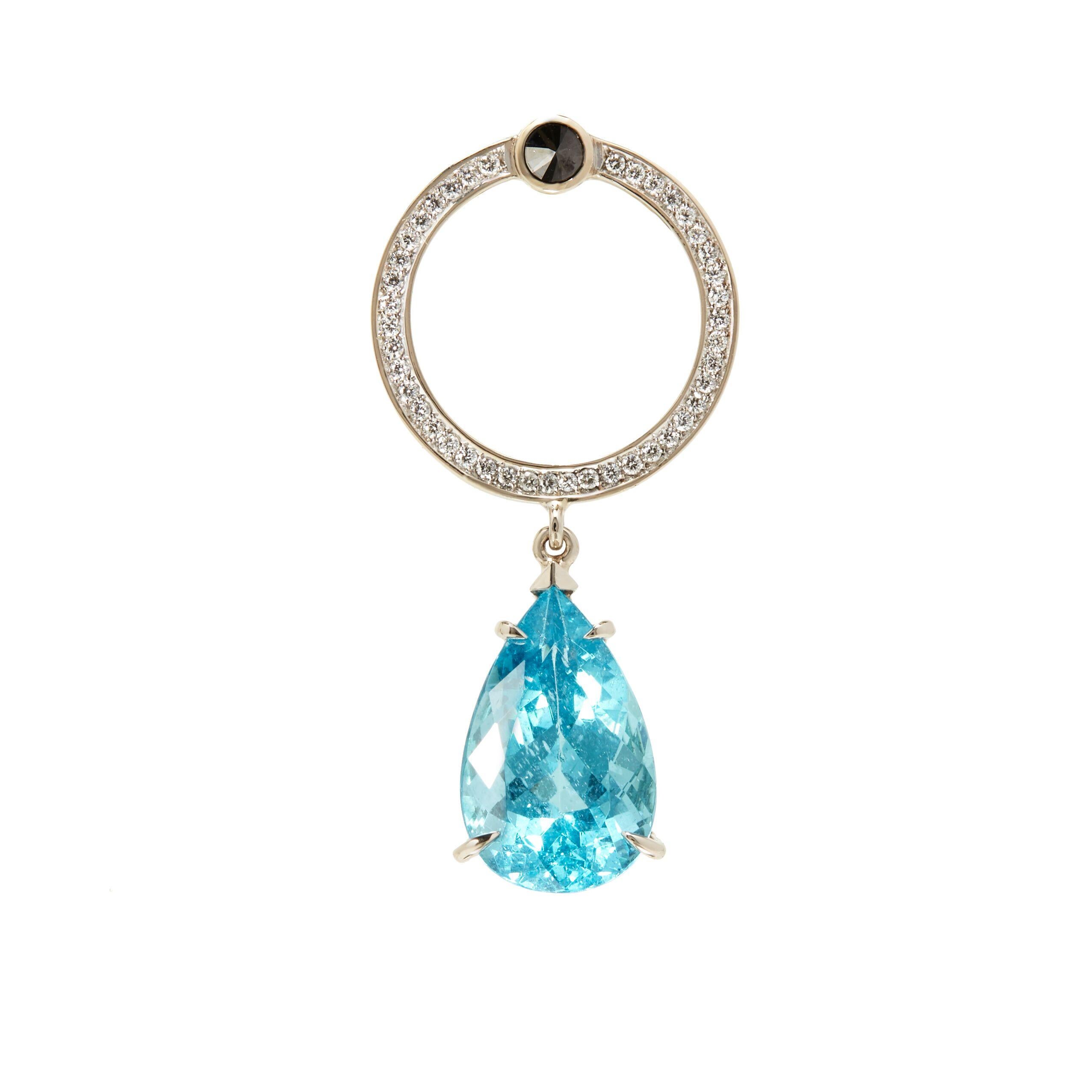 Designed exclusively by Ara Vartanian, this single earring has been created in 18k White Gold, adorned with one Apatite in a Pear Cut, weighing 7,57ct (seven carats and fifty-seven points), along with 0,2ct (two points) worth of White Diamonds,