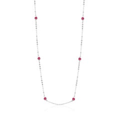 White Gold Six Burma Red Ruby Bezel Pendant Necklace