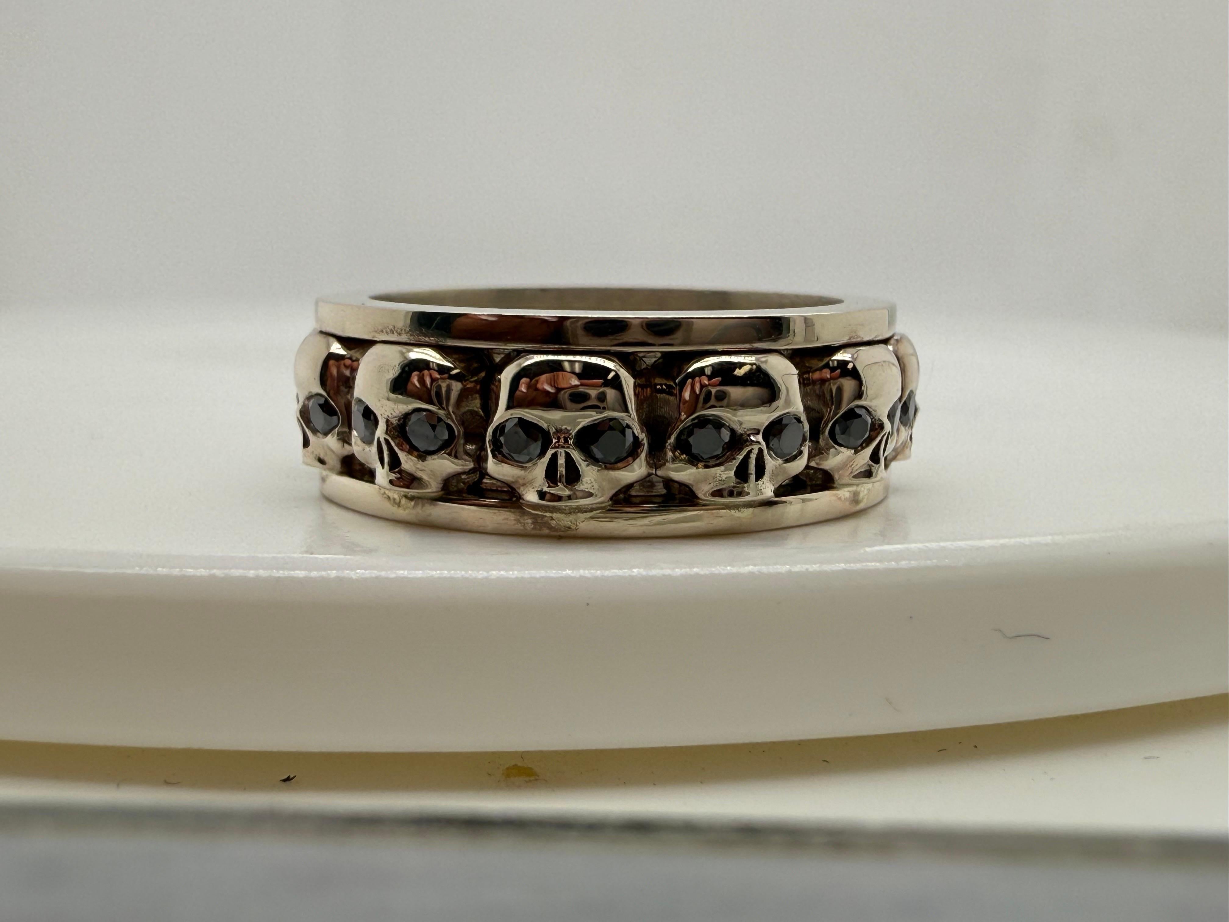 da uomo o donna Anello con teschi in oro bianco Anello con diamanti da uomo in oro 14KT da 7 mm in vendita