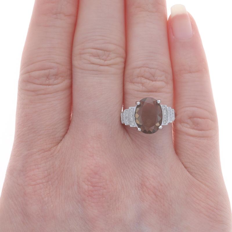 Taglio ovale Anello con diamante di quarzo fumé in oro bianco - 14k Ovale 2,09ctw in vendita