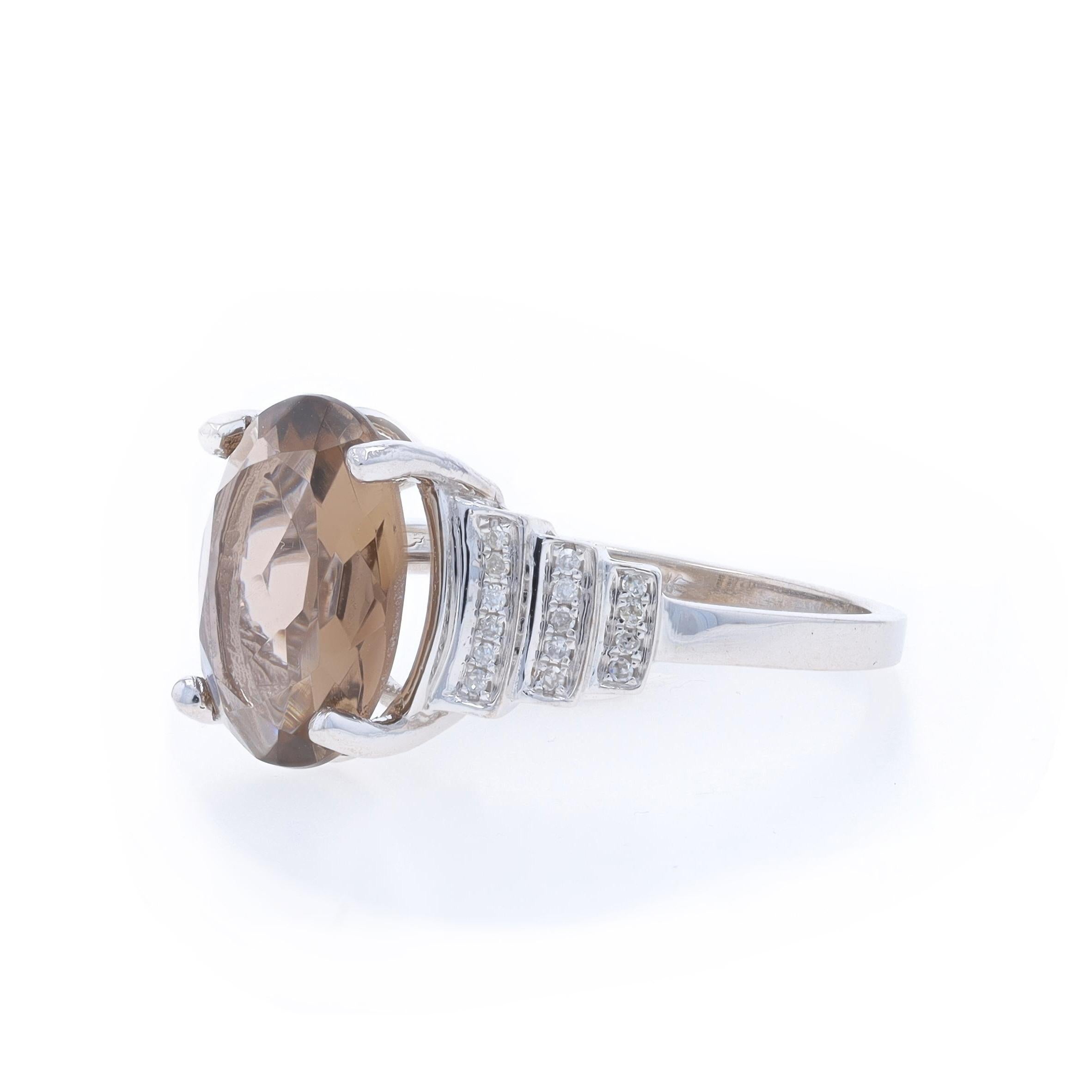 Anello con diamante di quarzo fumé in oro bianco - 14k Ovale 2,09ctw In condizioni ottime in vendita a Greensboro, NC