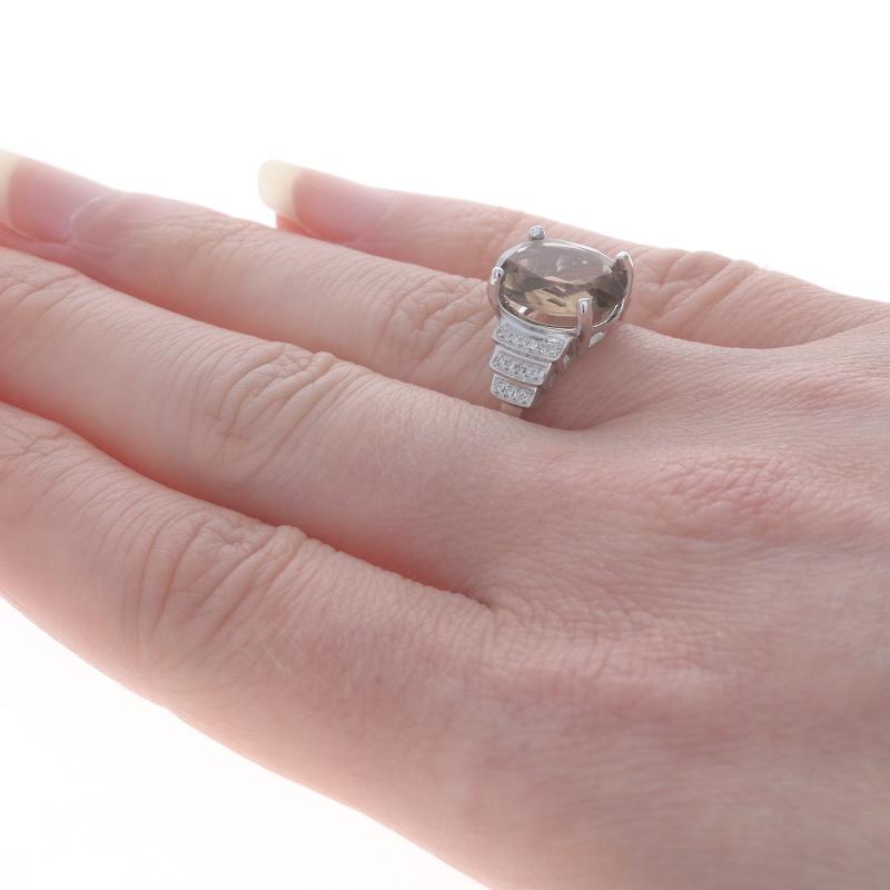 Donna Anello con diamante di quarzo fumé in oro bianco - 14k Ovale 2,09ctw in vendita
