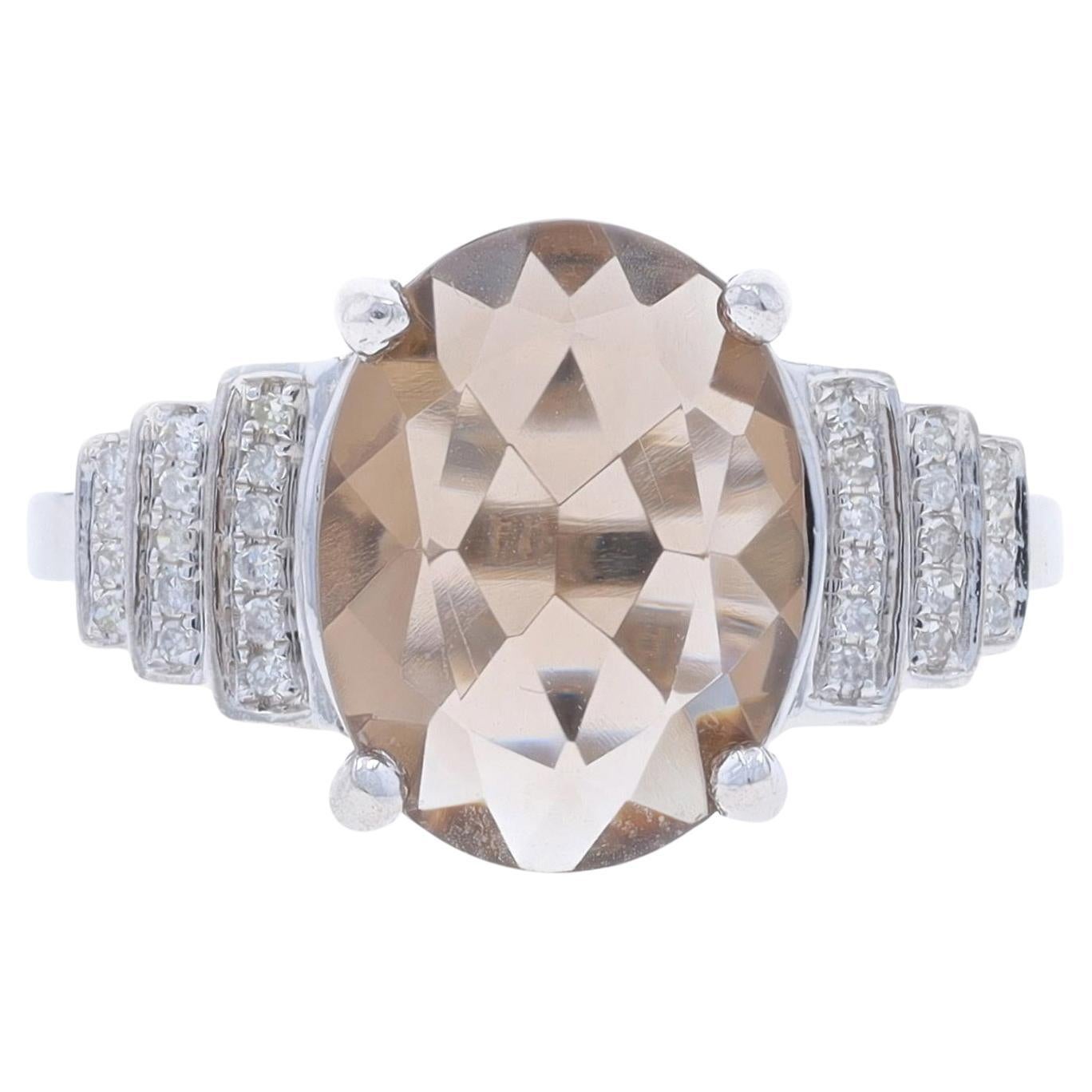 Anillo de oro blanco con diamantes de cuarzo ahumado - 14k Oval 2.09ctw