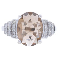 Anillo de oro blanco con diamantes de cuarzo ahumado - 14k Oval 2.09ctw
