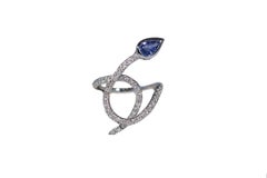White Gold Snakes Ring with Diamonds and Sapphire