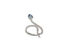 White Gold Snakes Ring with Diamonds and Sapphire