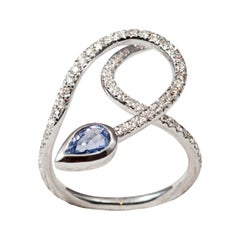 White Gold Snakes Ring with Diamonds and Sapphire