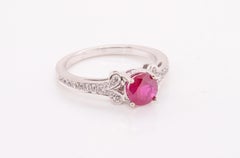 White Gold Solitaire Ring with Red Ruby and Split-Shoulder Band