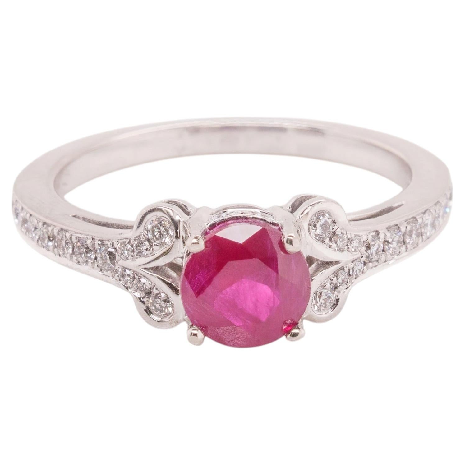 Ruby Diamond Ring with Split-Shoulder Band For Sale