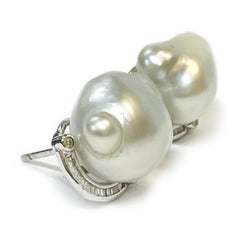White Gold South Sea Baroque Pearl Diamond Earrings