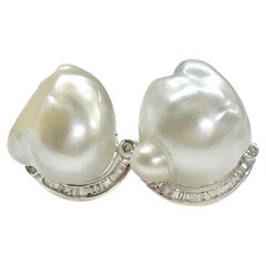White Gold South Sea Baroque Pearl Diamond Earrings