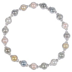 White Gold, South Sea Pearl, Tahitian Pearl and Diamond Necklace 9.53 Carat