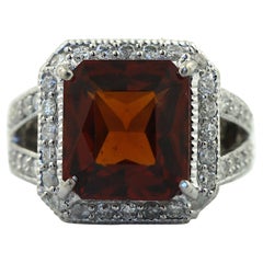 Vintage White Gold Spessartine Garnet and Diamond Ring